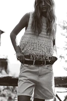 STRUCTURED KNIT FRINGED SWEATER VEST