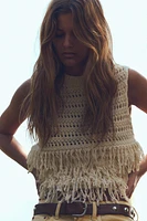 STRUCTURED KNIT FRINGED SWEATER VEST