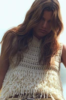 STRUCTURED KNIT FRINGED SWEATER VEST