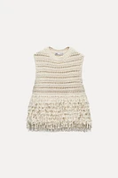 STRUCTURED KNIT FRINGED SWEATER VEST