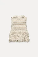 STRUCTURED KNIT FRINGED SWEATER VEST