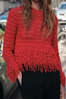 FRINGED KNIT SWEATER