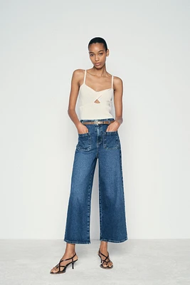 Z1975 BELTED HIGH RISE CROPPED WIDE LEG JEANS