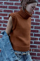 PLAIN KNIT ROLL NECK SWEATER VEST