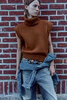 PLAIN KNIT ROLL NECK SWEATER VEST