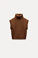 PLAIN KNIT ROLL NECK SWEATER VEST