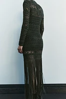 FRINGED CROCHET KNIT DRESS