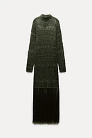 FRINGED CROCHET KNIT DRESS