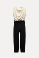 CONTRAST BELTED CREPE JUMPSUIT