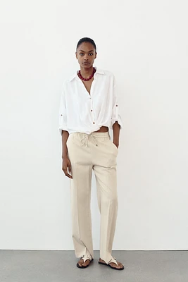 LINEN BLEND STRAIGHT PANTS