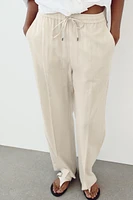 LINEN BLEND STRAIGHT PANTS