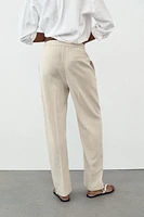 LINEN BLEND STRAIGHT PANTS