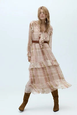 RUFFLED BELT MIDI DRESS