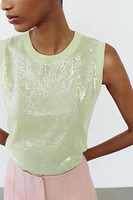 SLEEVELESS SEQUIN KNIT TOP