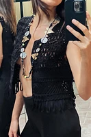 FRINGED MACRAMÉ SHORT VEST