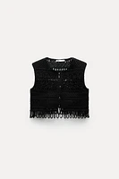 FRINGED MACRAMÉ SHORT VEST