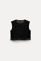 FRINGED MACRAMÉ SHORT VEST