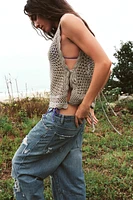 CROCHET KNIT TOP WITH TIES