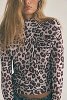 FINE KNIT ANIMAL PRINT JACQUARD TOP