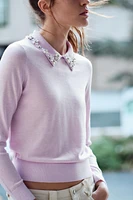 SHIRT COLLAR PEARL KNIT SWEATER