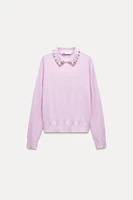 SHIRT COLLAR PEARL KNIT SWEATER