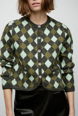 ARGYLE KNIT JACQUARD CARDIGAN