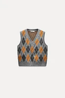 ARGYLE JACQUARD KNIT SWEATER VEST