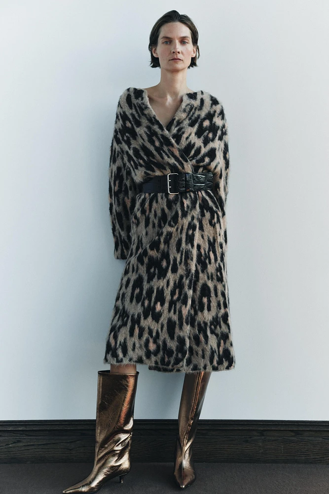 ANIMAL PRINT JACQUARD KNIT LONG COAT