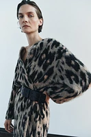 ANIMAL PRINT JACQUARD KNIT LONG COAT