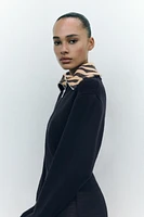 JACQUARD ANIMAL PRINT LAPEL SWEATER