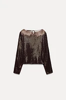 SEQUIN TOP WITH LACE TRIM