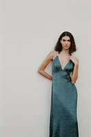 WRINKLED SATIN EFFECT HALTER DRESS