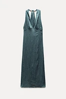 WRINKLED SATIN EFFECT HALTER DRESS