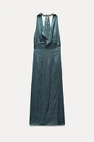 WRINKLED SATIN EFFECT HALTER DRESS