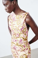 PRINTED MIDI DRESS WITH METALLIC THREAD