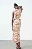 PRINTED MIDI DRESS WITH METALLIC THREAD