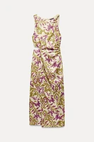 PRINTED MIDI DRESS WITH METALLIC THREAD