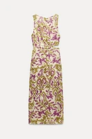 PRINTED MIDI DRESS WITH METALLIC THREAD