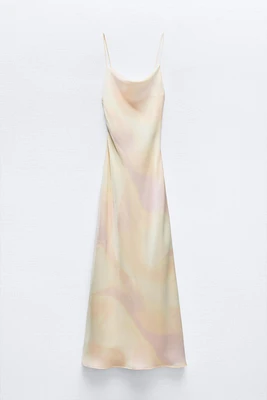 SATIN EFFECT FOIL MIDI DRESS