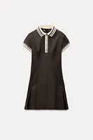 BOX PLEAT DRESS WITH CONTRASTING RIB TRIM