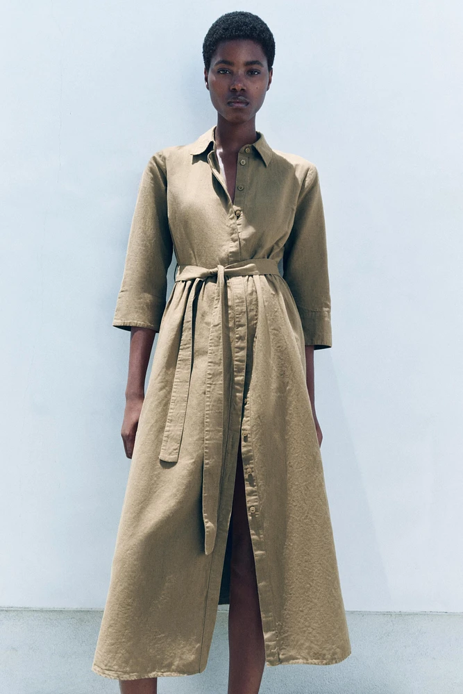 LINEN BLEND MIDI DRESS ZW COLLECTION