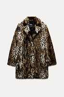 FAUX FUR ANIMAL PRINT COAT ZW COLLECTION