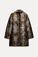 FAUX FUR ANIMAL PRINT COAT ZW COLLECTION