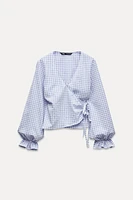 GINGHAM WRAP BLOUSE