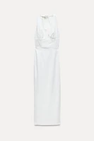 LINEN BLEND CORSET MIDI DRESS