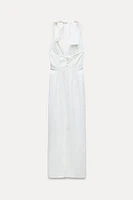 LINEN BLEND CORSET MIDI DRESS