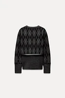 BELTED ARGYLE KNIT SWEATER