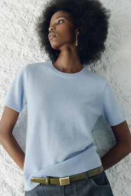 BASIC 100% CASHMERE SHORT SLEEVE TOP