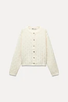 WOOL BLEND SCALLOP EFFECT CARDIGAN