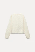 WOOL BLEND SCALLOP EFFECT CARDIGAN